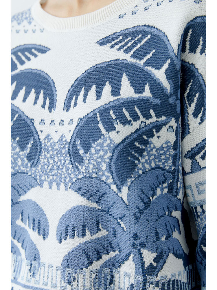 Oui Palm Tree Jumper Blue &amp; White