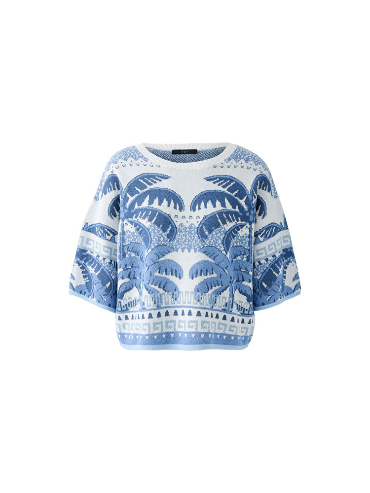 Oui Palm Tree Jumper Blue &amp; White