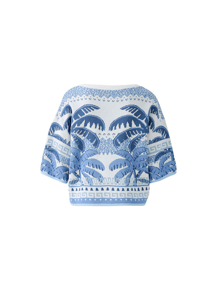 Oui Palm Tree Jumper Blue &amp; White