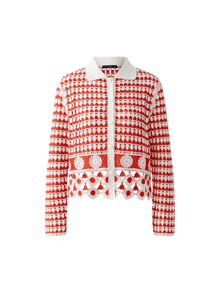 Oui Crochet Knit Cardigan Red