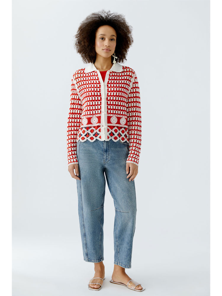 Oui Crochet Knit Cardigan Red