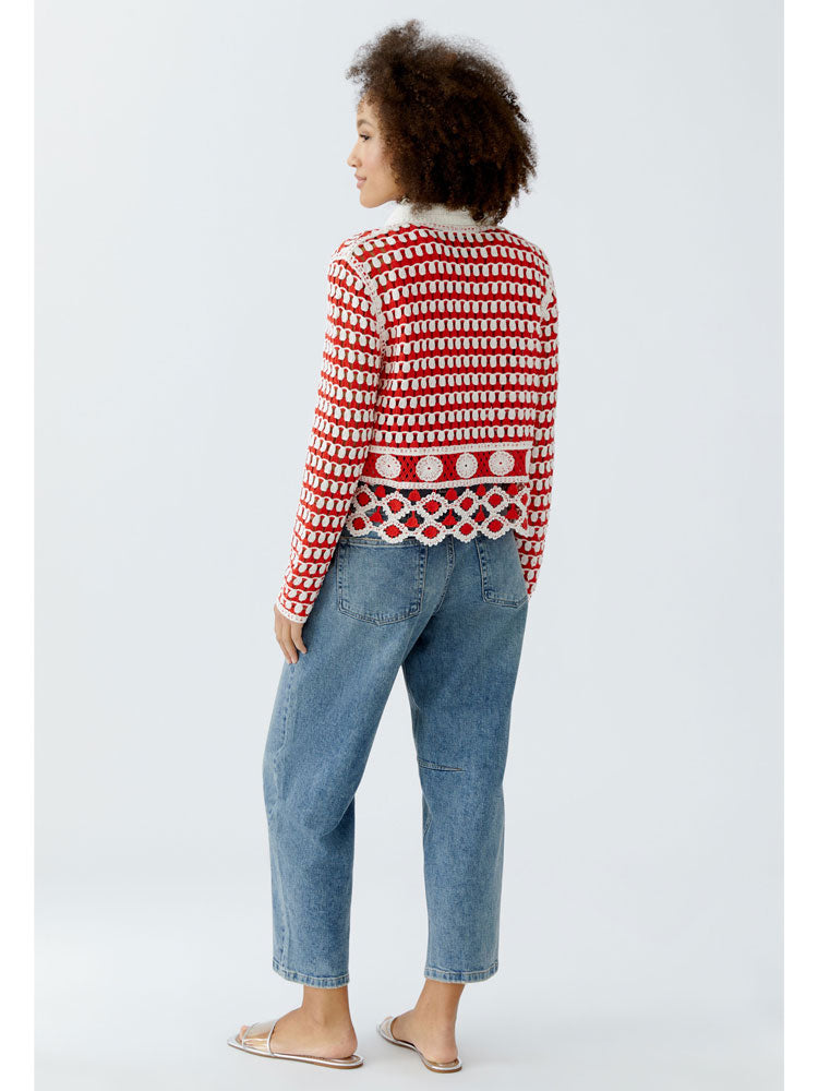 Oui Crochet Knit Cardigan Red