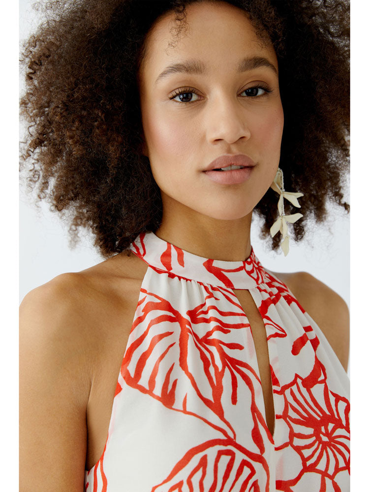 Oui Shell Print Dress Red &amp; White