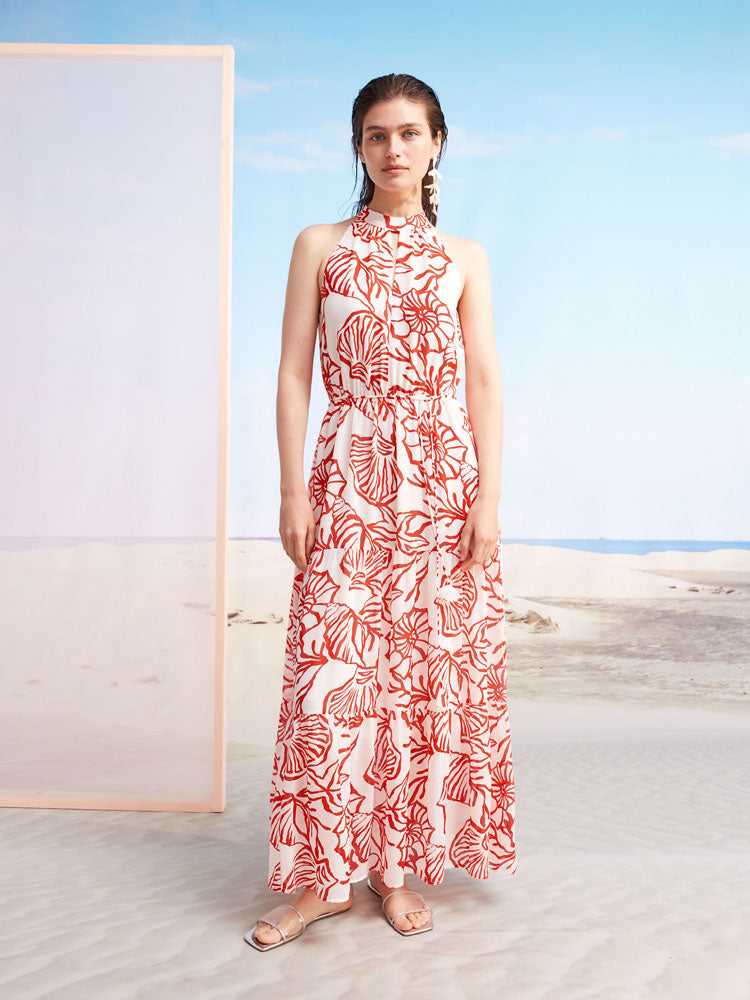 Oui Shell Print Dress Red &amp; White