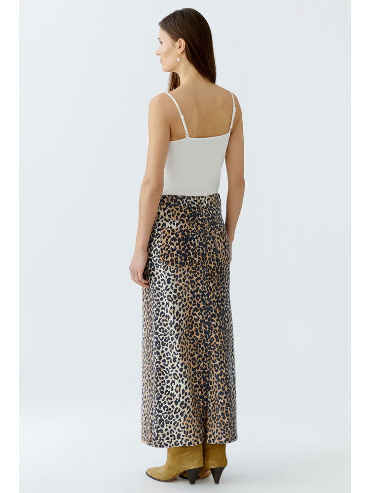 Oui Denim Skirt Leopard Print