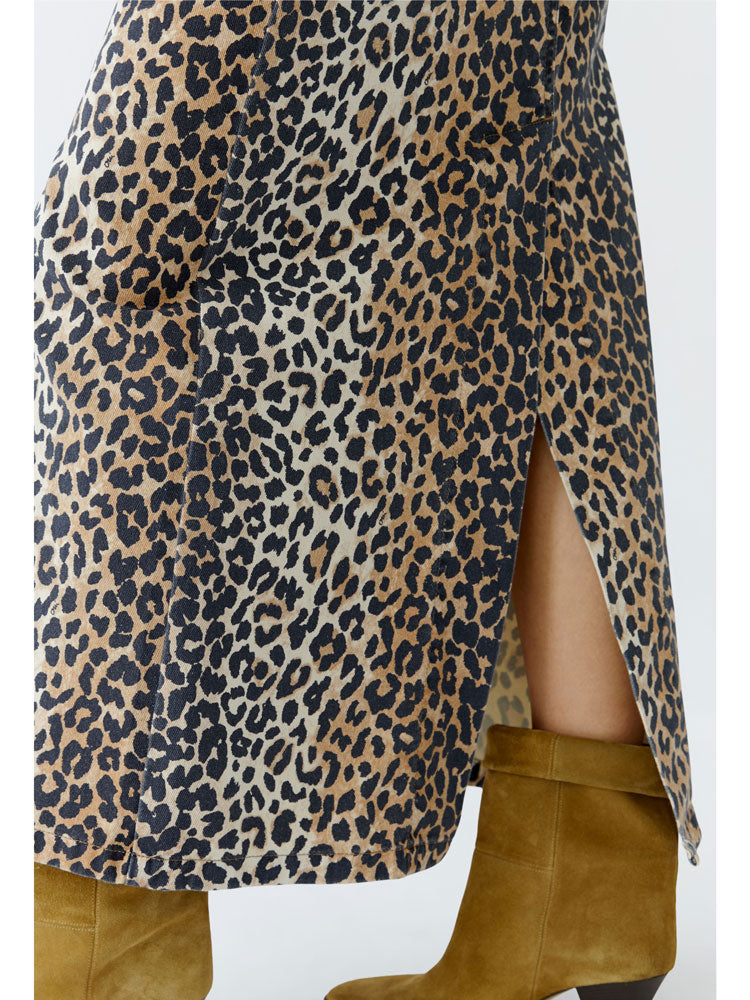 Oui Denim Skirt Leopard Print