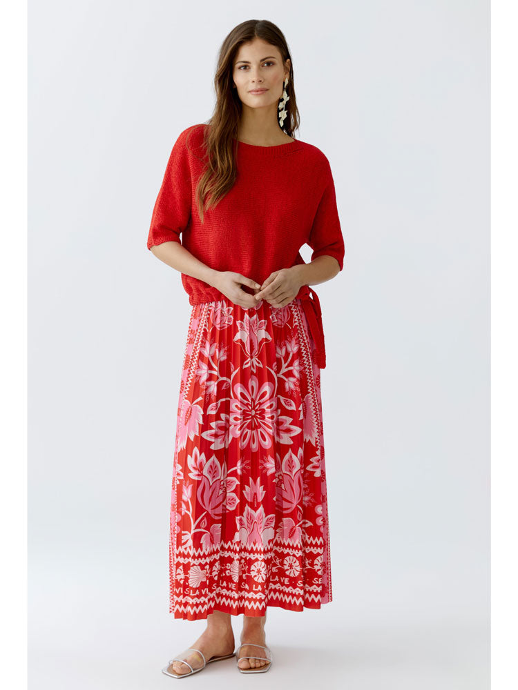 Oui Pleated Skirt Red Rose