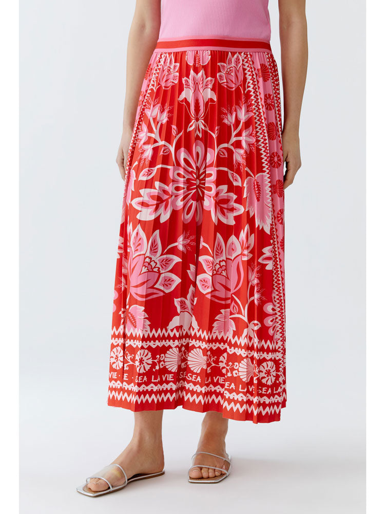 Oui Pleated Skirt Red Rose