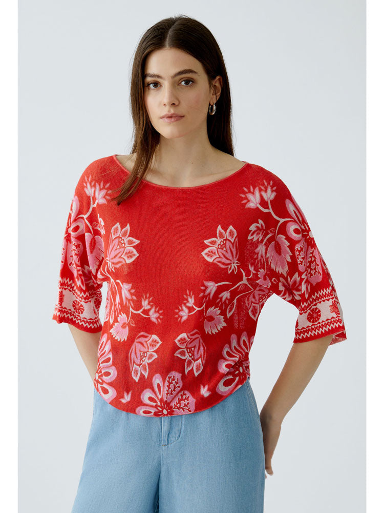 Oui Printed Knit Red Rose