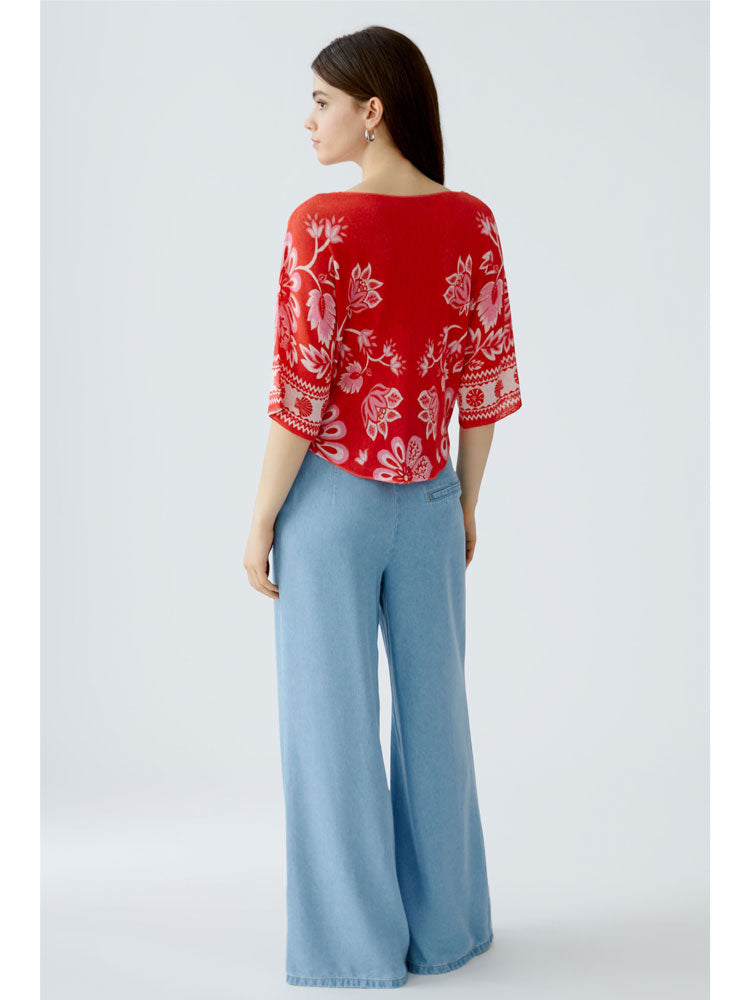 Oui Printed Knit Red Rose