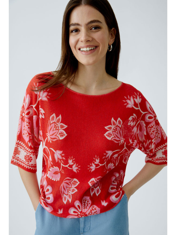 Oui Printed Knit Red Rose