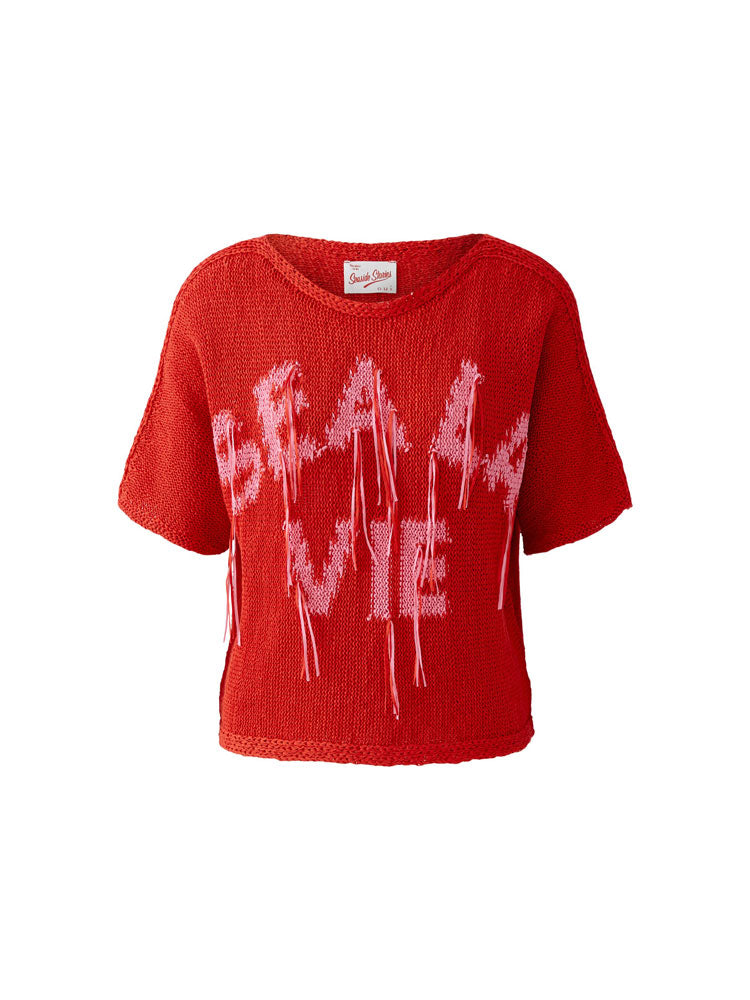Oui Slogan Knit Red