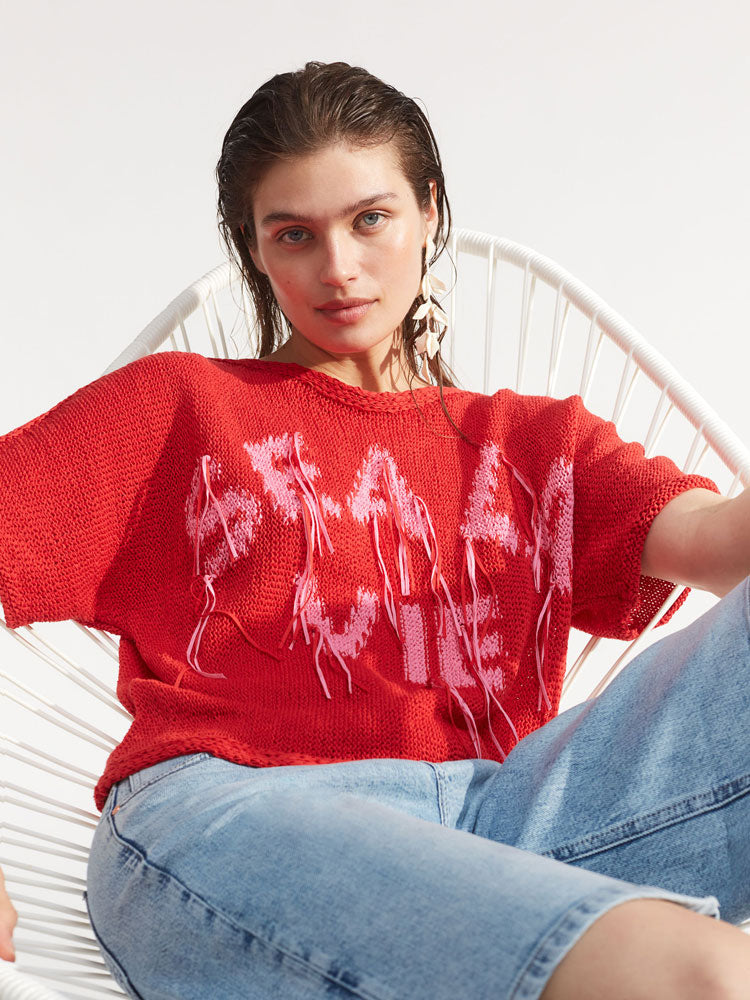 Oui Slogan Knit Red