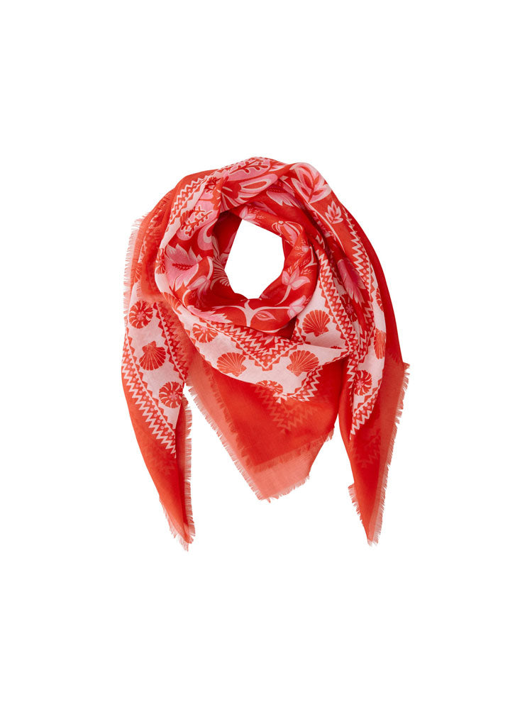 Oui Printed Scarf Red &amp; Pink