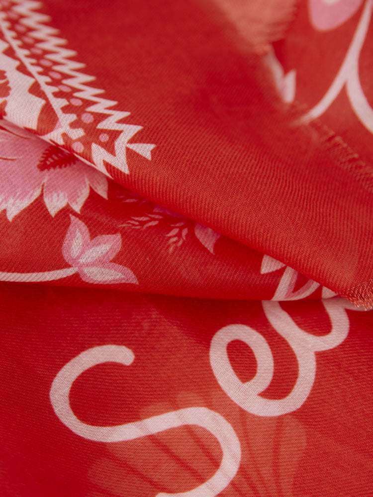 Oui Printed Scarf Red &amp; Pink