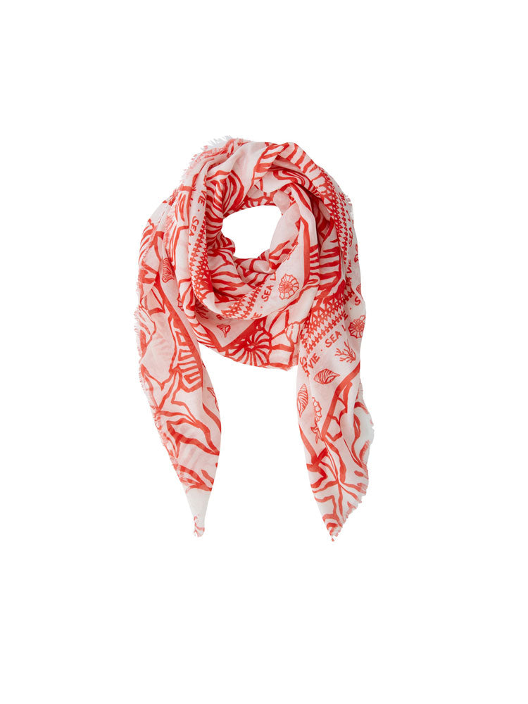 Oui Shell Print Scarf Red