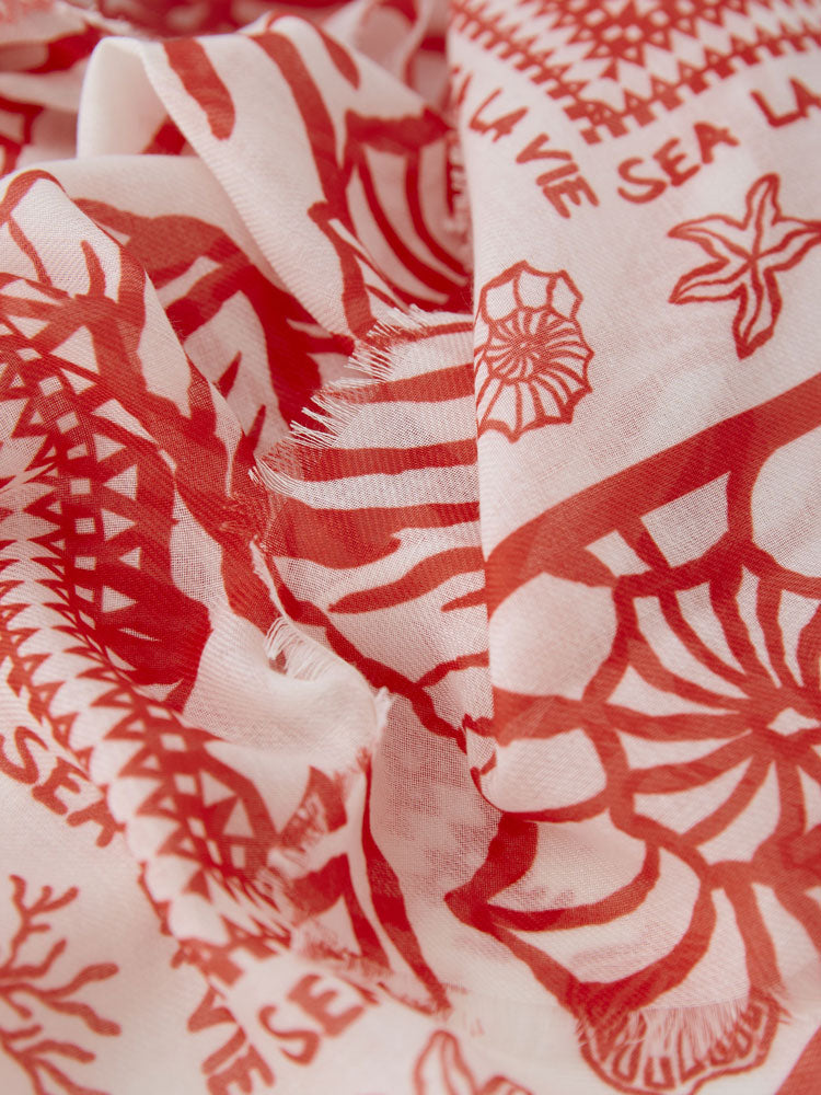Oui Shell Print Scarf Red