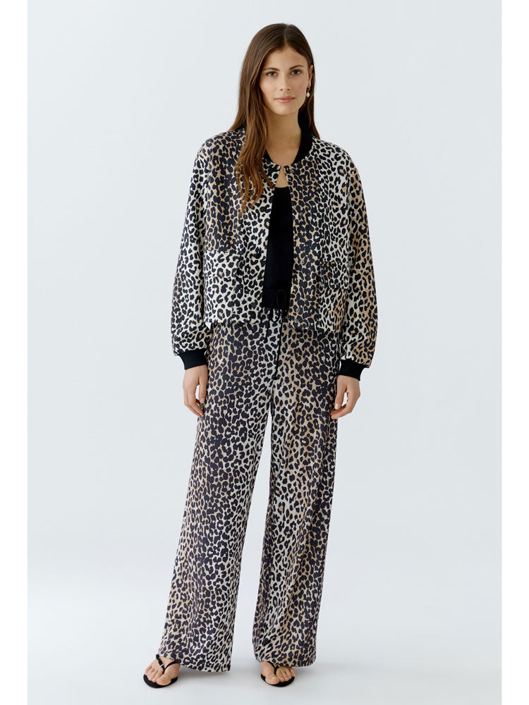 Oui Animal Print Bomber Jacket Camel