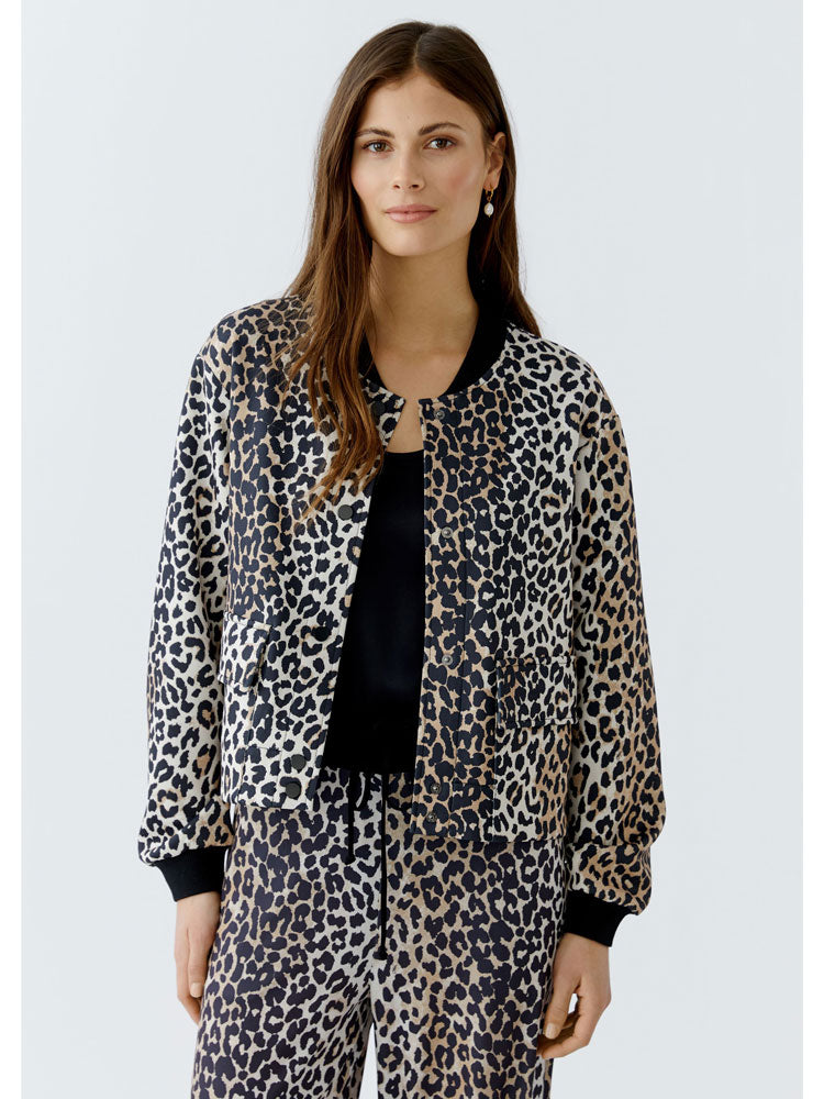 Oui Animal Print Bomber Jacket Camel