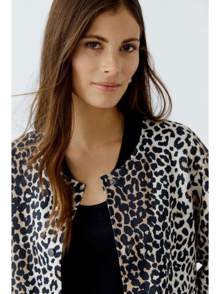 Oui Animal Print Bomber Jacket Camel