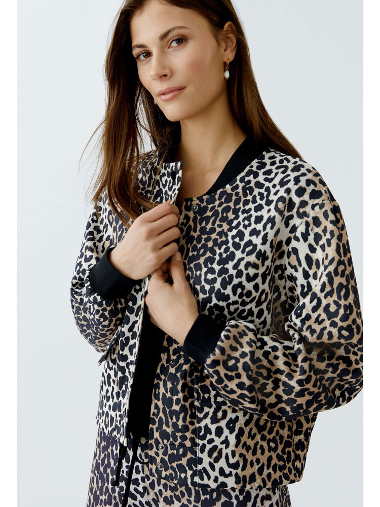 Oui Animal Print Bomber Jacket Camel