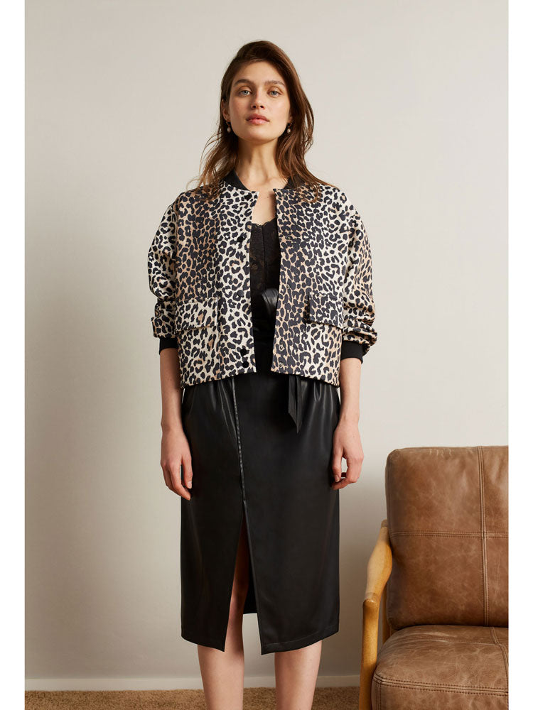 Oui Animal Print Bomber Jacket Camel