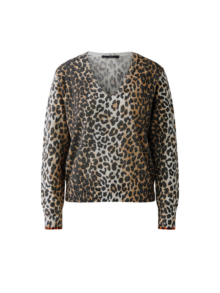 Oui Leopard Print Jumper Camel