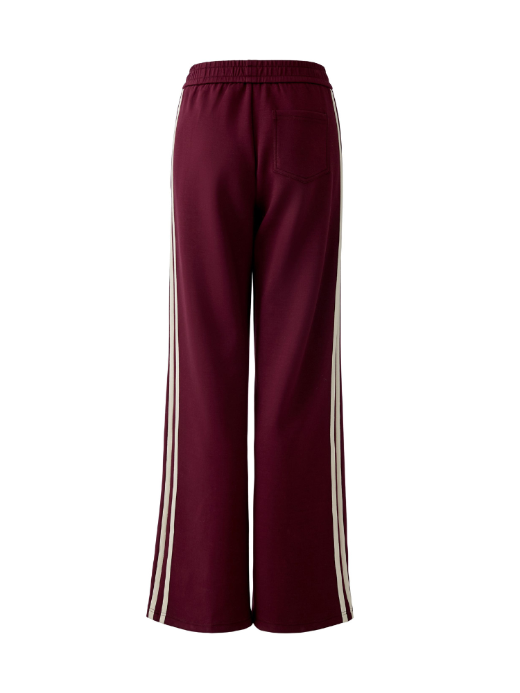 Oui Side Stripe Trousers Dark Red