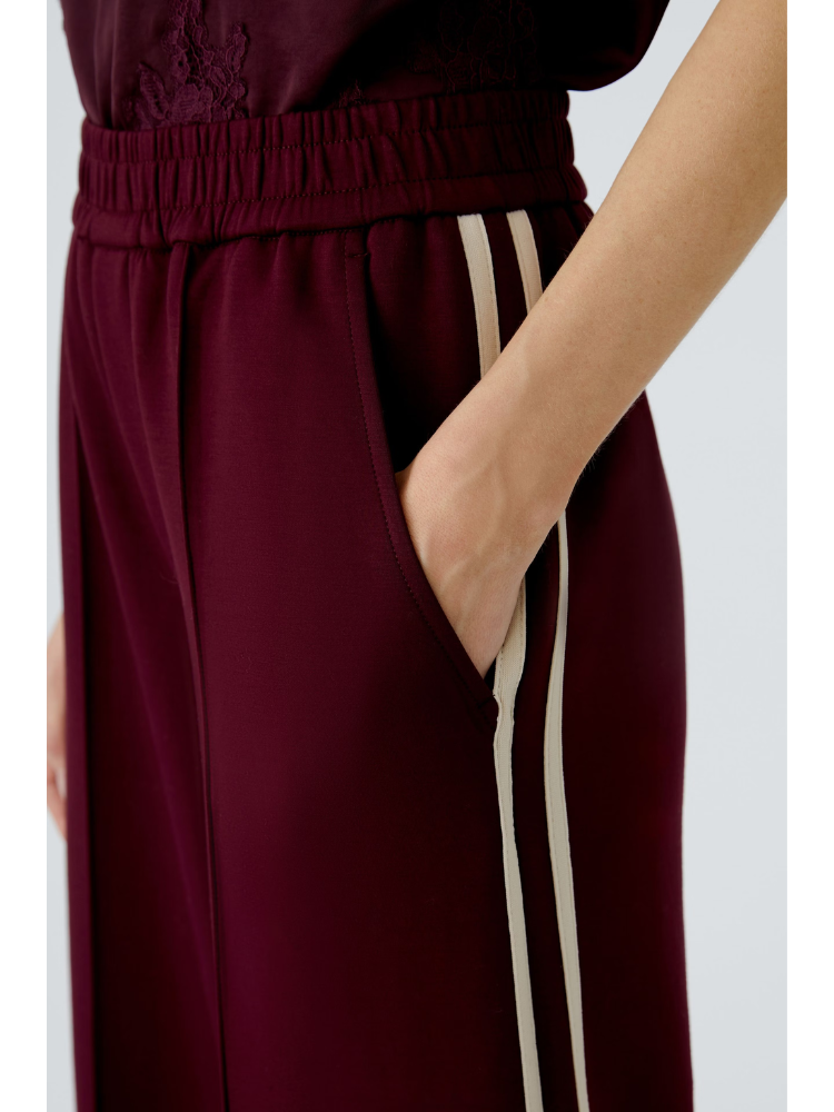 Oui Side Stripe Trousers Dark Red