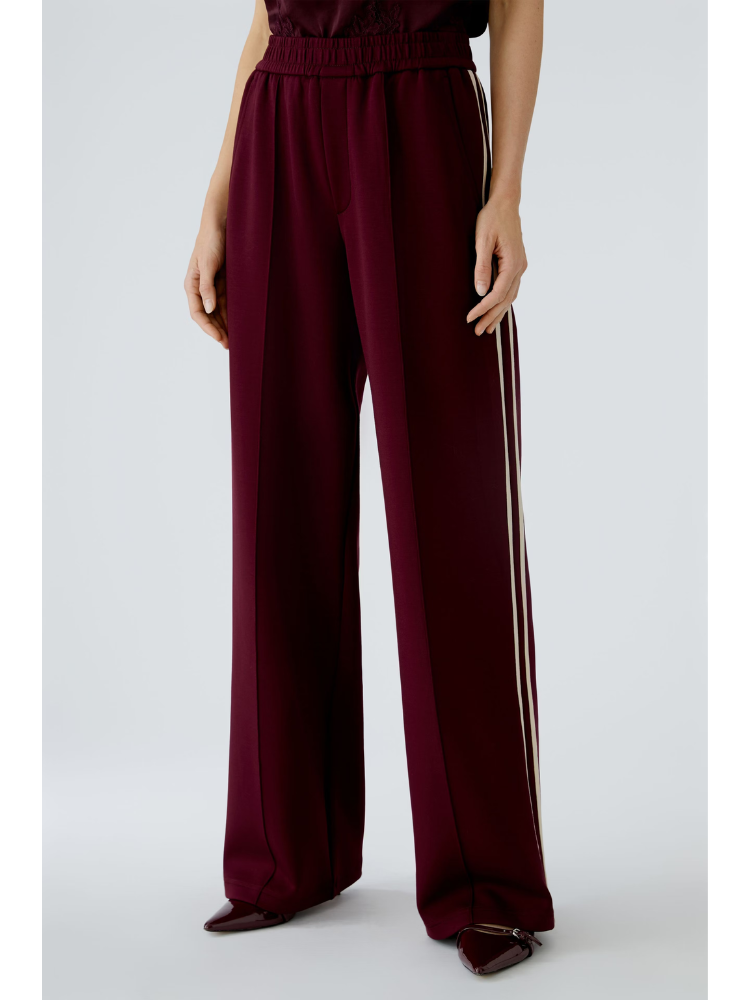 Oui Side Stripe Trousers Dark Red