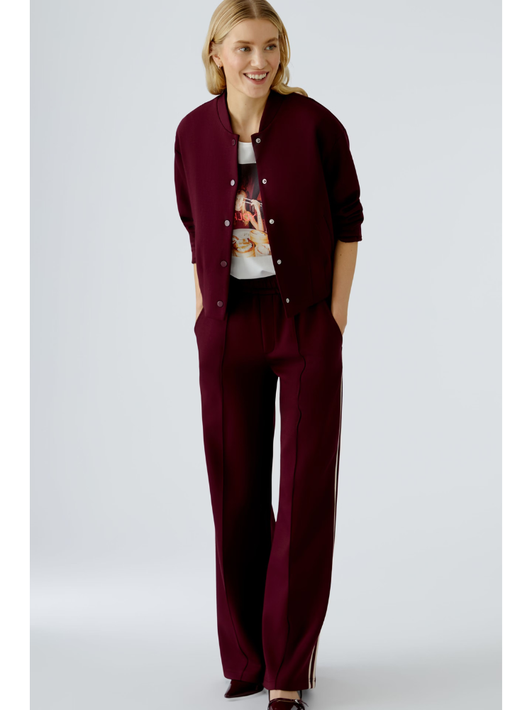 Oui Side Stripe Trousers Dark Red