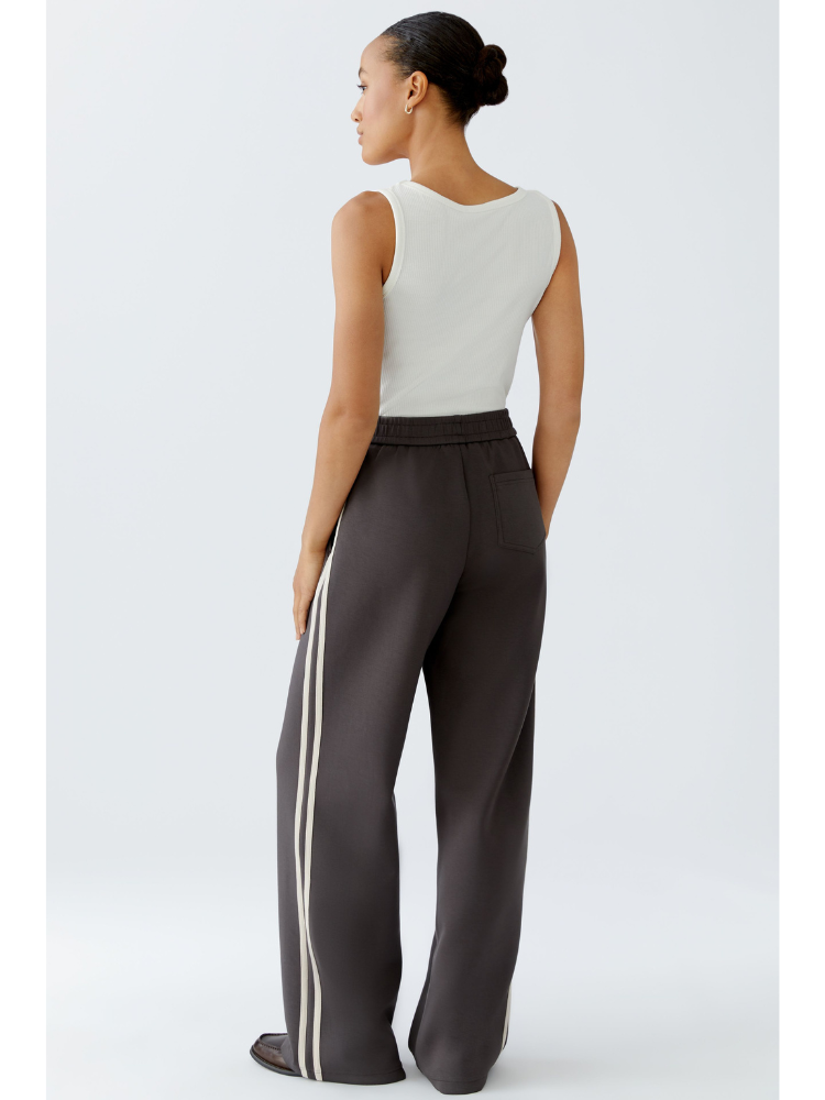 Oui Side Stripe Trousers Dark Brown