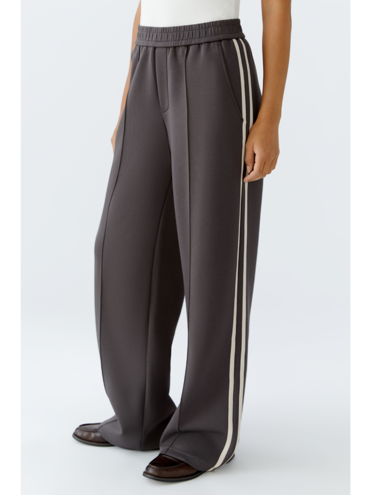 Oui Side Stripe Trousers Dark Brown