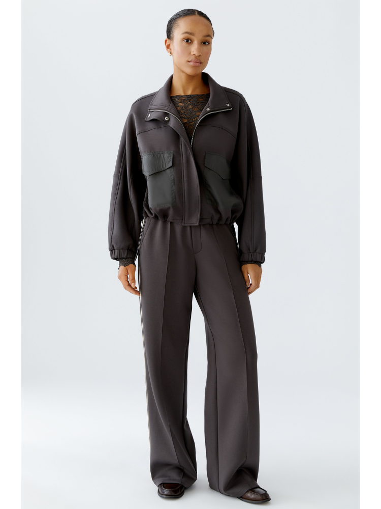 Oui Side Stripe Trousers Dark Brown