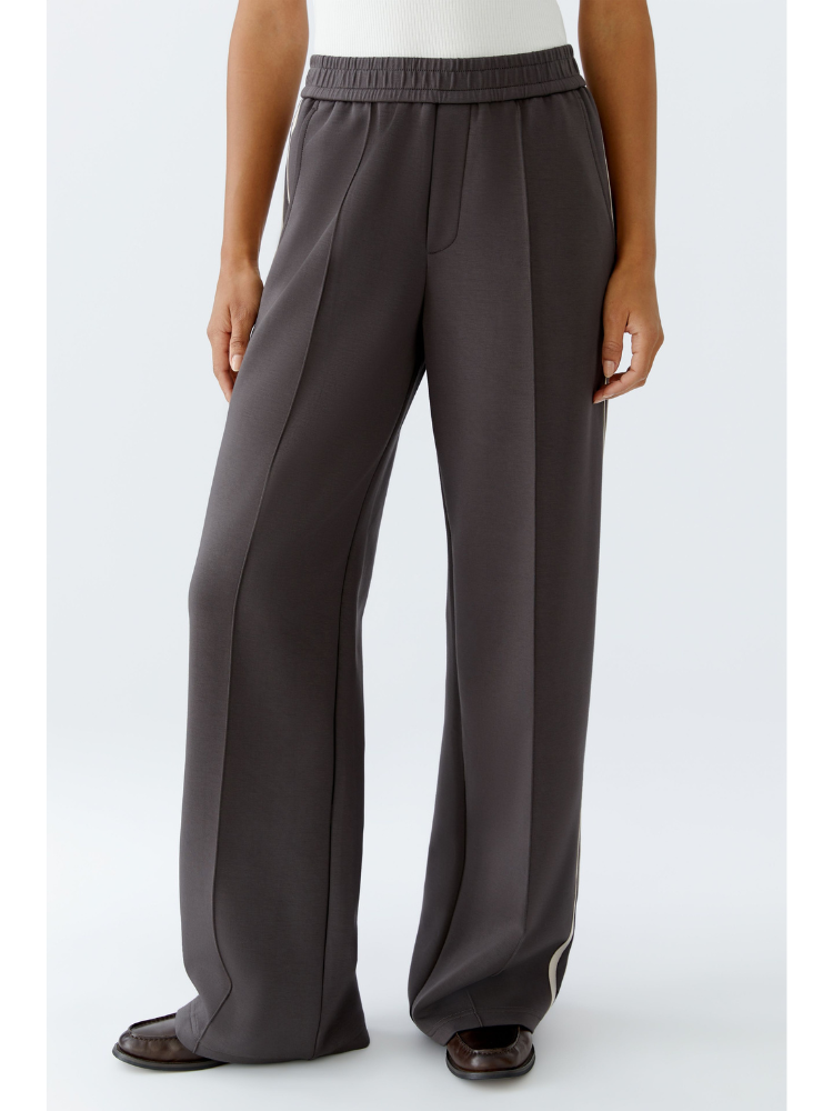 Oui Side Stripe Trousers Dark Brown