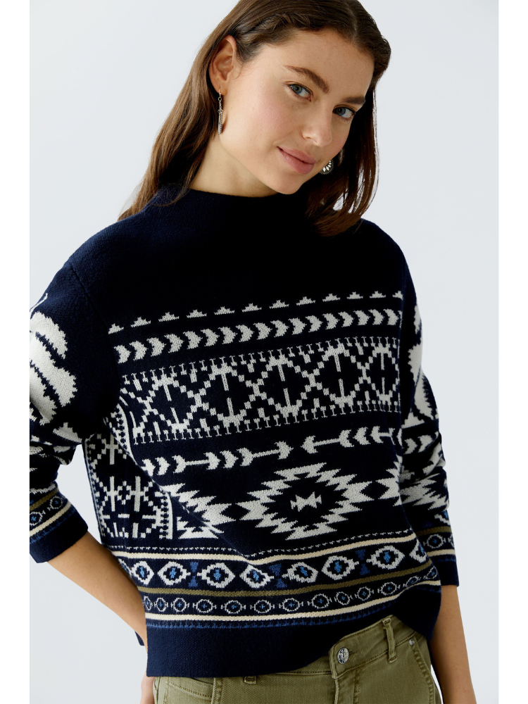 Oui Aztec Print Knit Navy