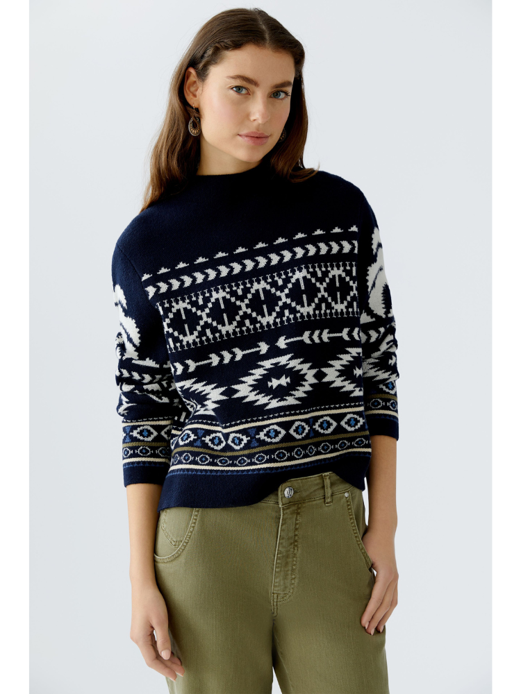 Oui Aztec Print Knit Navy