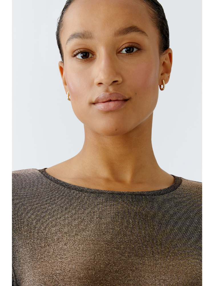 Oui Lurex Long Sleeve Top Espresso