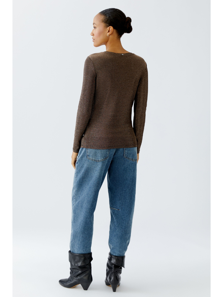 Oui Lurex Long Sleeve Top Espresso