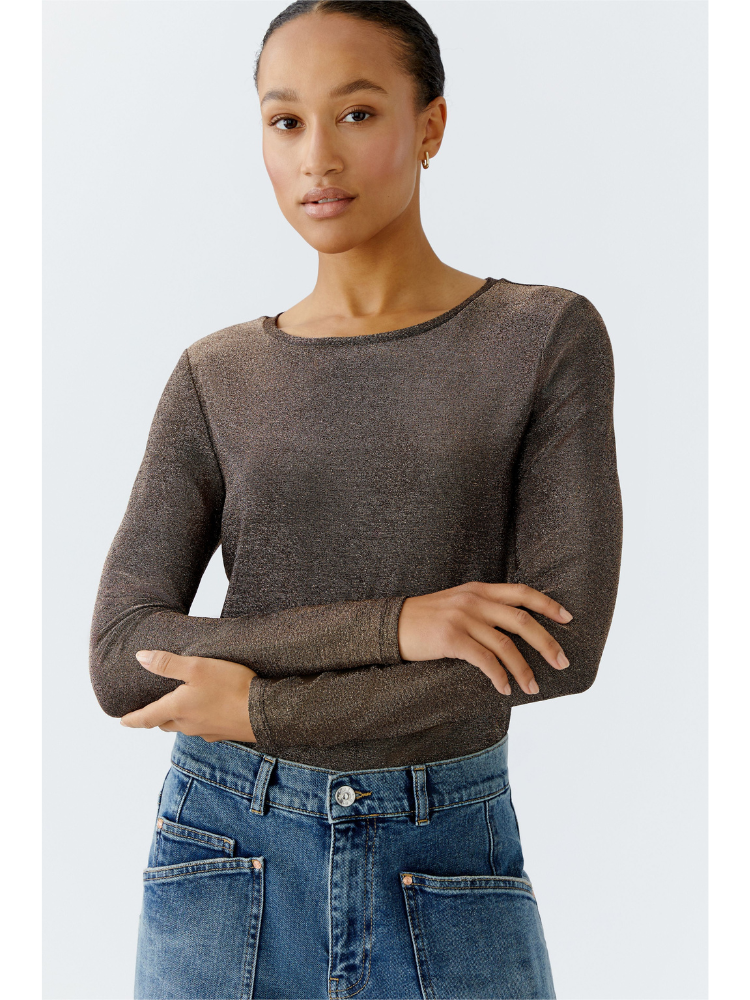 Oui Lurex Long Sleeve Top Espresso