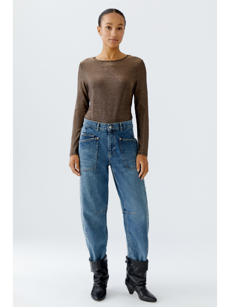 Oui Lurex Long Sleeve Top Espresso