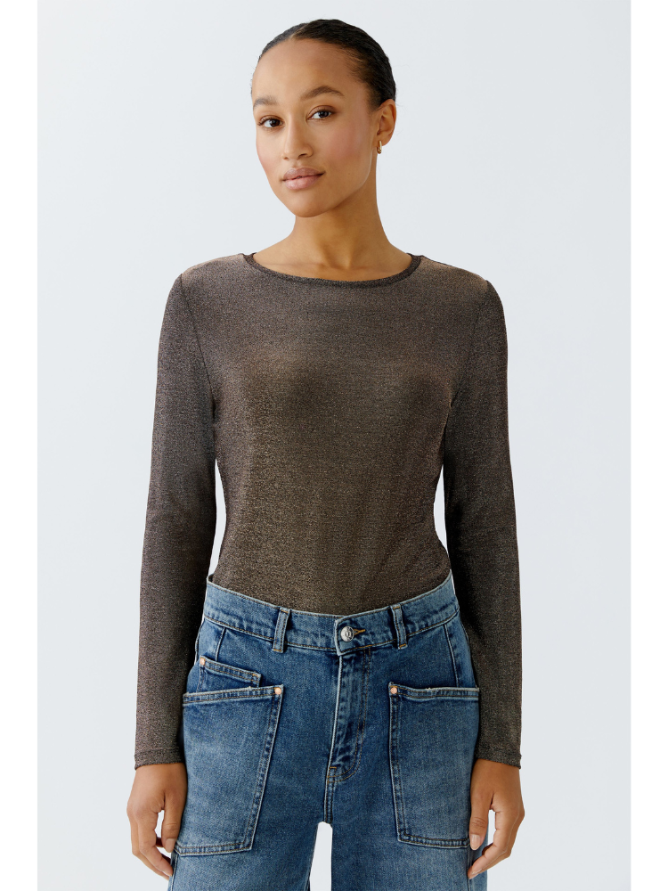 Oui Lurex Long Sleeve Top Espresso