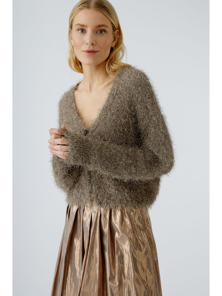 Oui Textured Cardigan Taupe