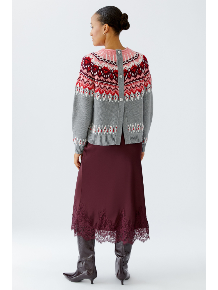 Oui Fair Isle Knit Pink &amp; Grey