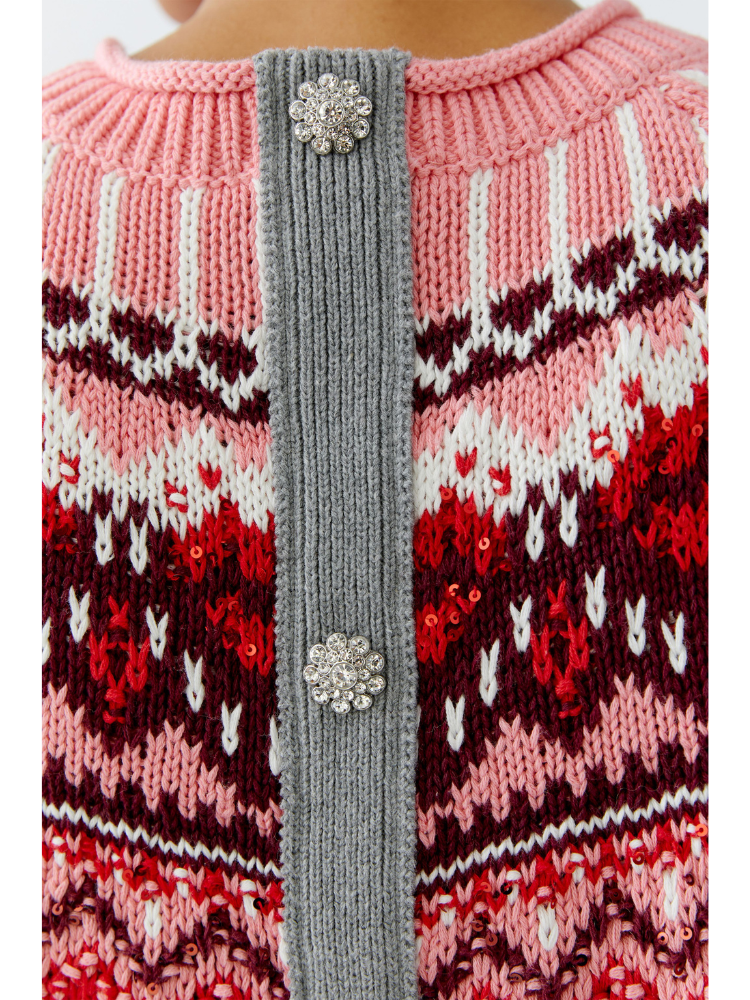 Oui Fair Isle Knit Pink &amp; Grey