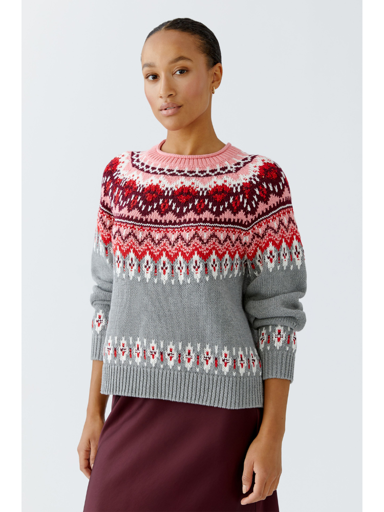 Oui Fair Isle Knit Pink &amp; Grey