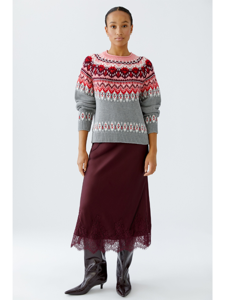Oui Fair Isle Knit Pink &amp; Grey