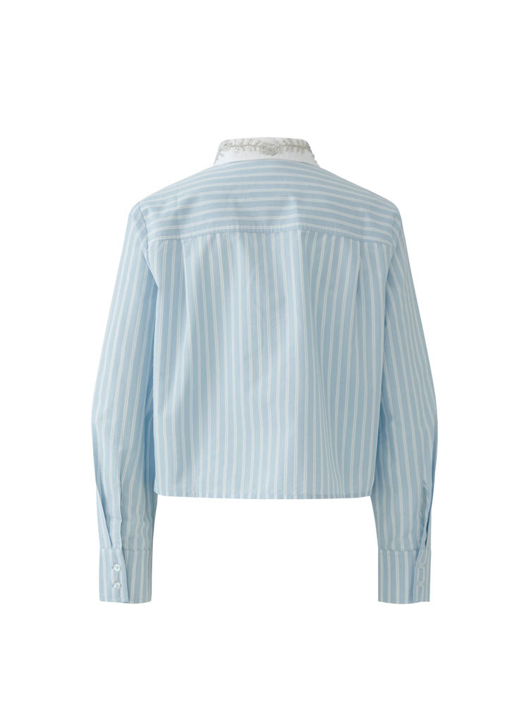 Oui Embellished Collared Blouse Blue & White