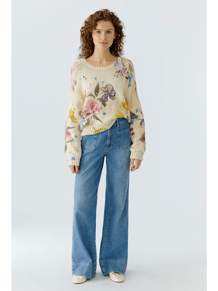 Oui Floral Jumper Off-White