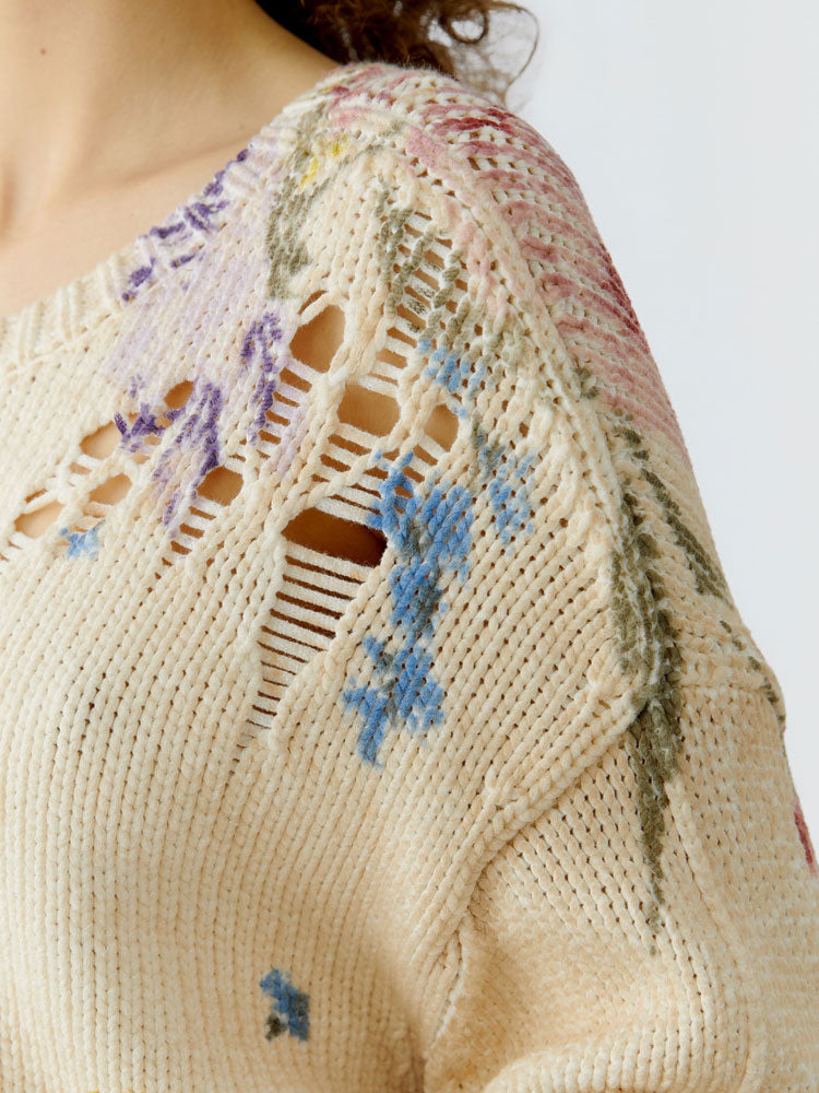 Oui Floral Jumper Off-White